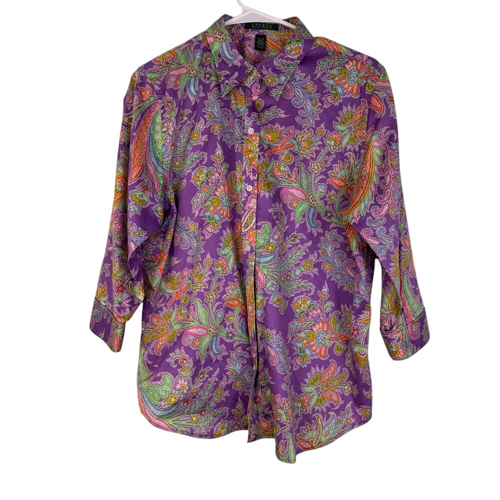 Ralph Lauren Top Women XL Novelty Print Spring Colorful Lightweight Tropical